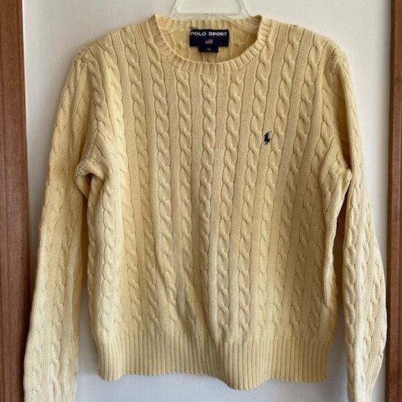 RALPH LAUREN POLO SPORT Vintage Cotton Cable Knit Yellow Sweater M - Picture 6 of 17